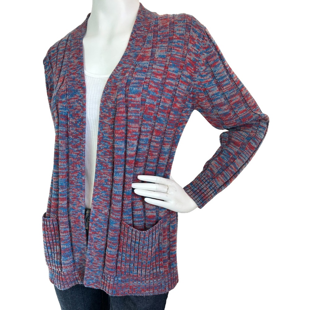 Vintage 70s Zayre Space Dyed Ribbed Cardigan Sweater Medium Grandmacore Retro